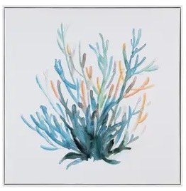 26" Sq Blue Coral Coastal Framed Canvas