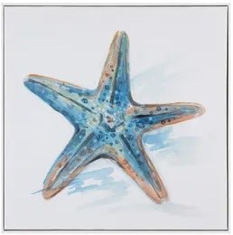 26" Sq Blue Starfish Coastal Framed Canvas