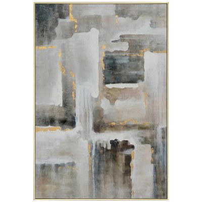 84" x 54" Gray, Gold, and White Abstract Framed Canvas