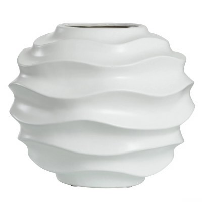 12" White Wavy Ceramic Vase