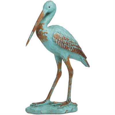 16" Teal and Brown Polyresin Heron Statue
