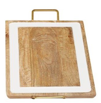 10" x 18" Brown and White Rectangle Tray With Handles