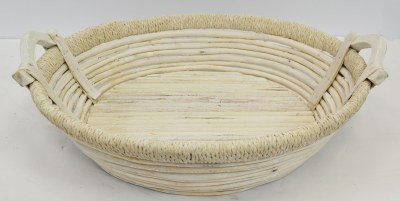 Large Round White Low Basket With Handles