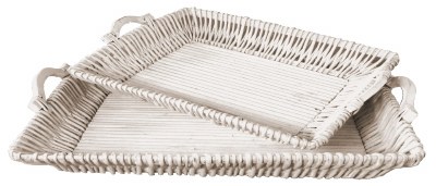 Large White Rectangle Wicker Tray