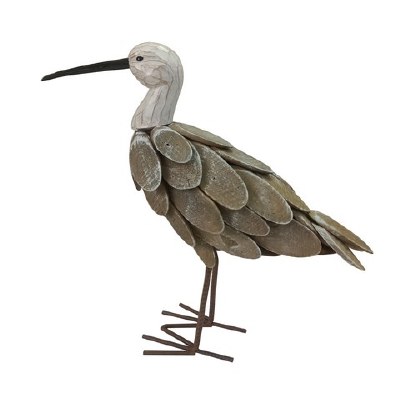 15" Natural and White Wood and Metal Shorebird Statue