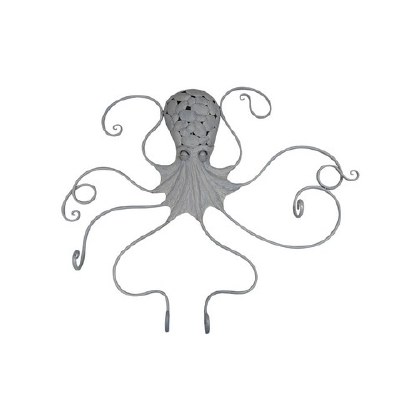 40" Distressed White Octopus Coastal Metal Wall Art Plaque