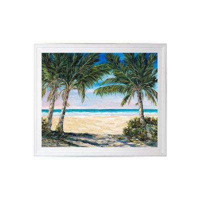 35" x 45" Three Palm Trees on a Beach Path Coastal Gel Framed Print
