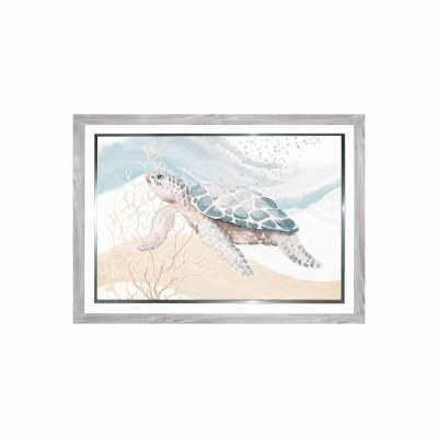 30" x 42" Blue and Beige Turtles 1 Coastal Gel Framed Print