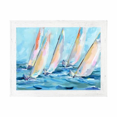 36" x 46" Five Multicolor Sailboats Coastal Gel Framed Print