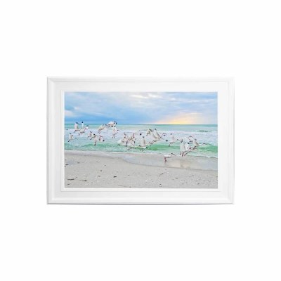 30" x 42" Ibis Bird Flock on the Beach Coastal Gel Framed Print