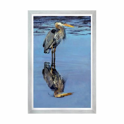 44" x 24" Blue Heron Reflection Coastal Gel Framed Print