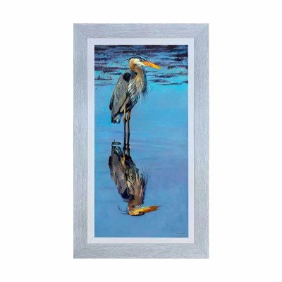 28" x 16" Blue Heron Reflection Coastal Gel Framed Print