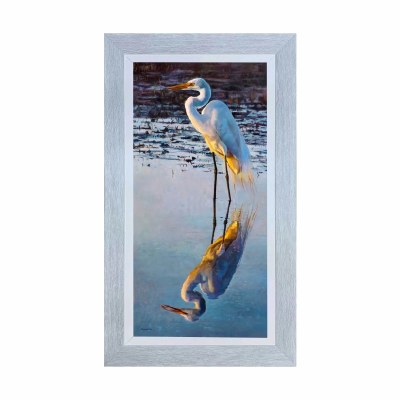 28" x 16" White Egret Reflection Coastal Gel Framed Print
