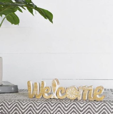 12" White Wash Wood  "Welcome" Sign
