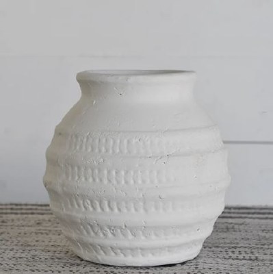 7" White Ceramic Ribbed Vase