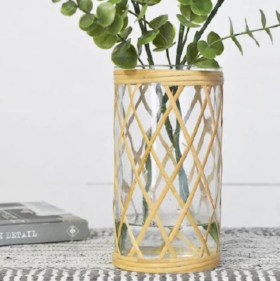 10" Clear Glass Vase with Rattan