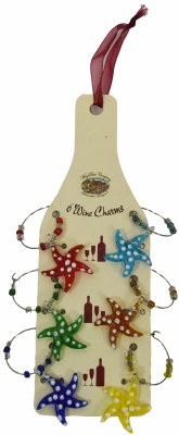 Set of Six Multicolor Starfish Wine Charms