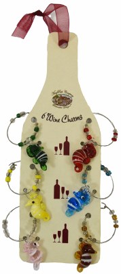 Set of Six Multicolor Seahorse Wine Charms