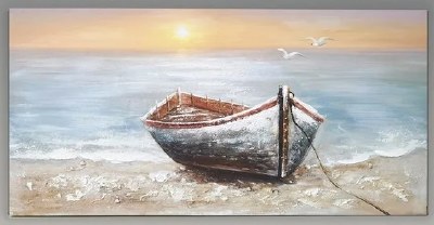 20" x 40" Rowboat With the Sunset Coastal Canvas