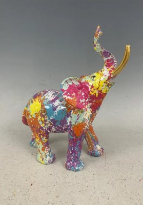 10" Multicolor Splatter Polyresin Elephant Statue