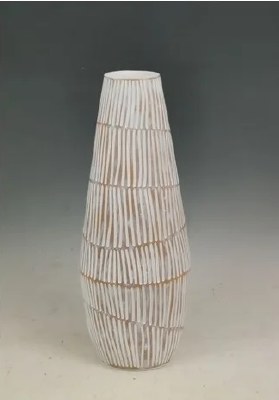 16" White Wash Lines Polyresin Vase