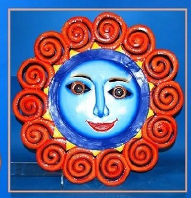 24" Blue and Red Sunface Metall Wall Art Plaque