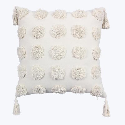 18" Sq White Tufts Dots Decorative Pillow
