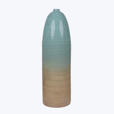 23" Light Blue and Natural Bamboo Vase