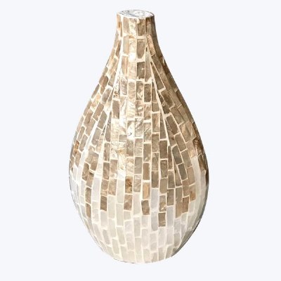 11" Gold and White Capiz Mosaic Vase