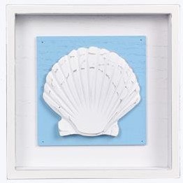 7" Sq Blue Scallop Shell Framed Coastal Plaque