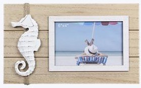 4' x 6" Brown and White Seahorse Coastal Picture Frame