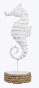 10" Distressed White Seahorse on a Stand Statue