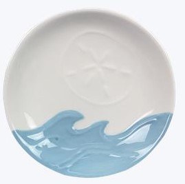 4" Blue Wave and Sand Dollar Ceramic Ring Dish