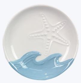 4" Blue Wave and Starfish Ceramic Ring Dish