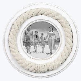 4" Round White Rope Picture Frame
