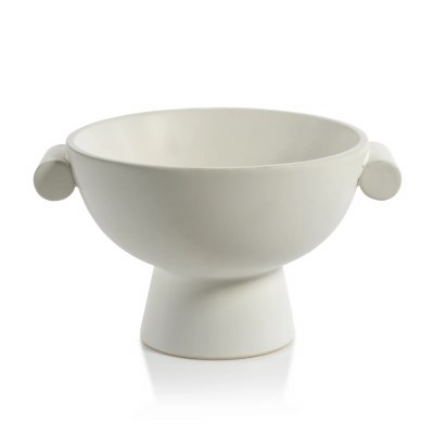 10" Round White Ceramic Bowl With Handles