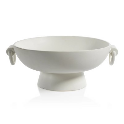 15" Round White Ceramic Bowl With Handles