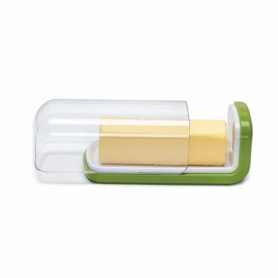 6" Clear and Green Plastic Butter Dish
