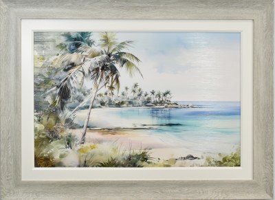 33" x 45" Tropical Breeze Coastal Gel Textured Print in a Gray Wash Frame