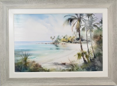 33" x 45" Paradise Breeze Coastal Gel Textured Print in a Gray Wash Frame
