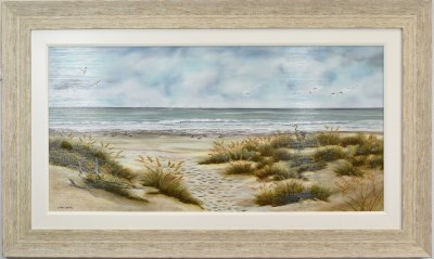 30" x 50" Sandy Dreams Coastal Gel Textured Print in a Distressed Sand Frame
