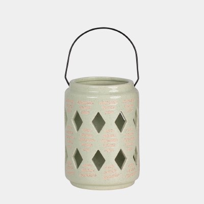 9" Light Green Ceramic Diamond Lantern