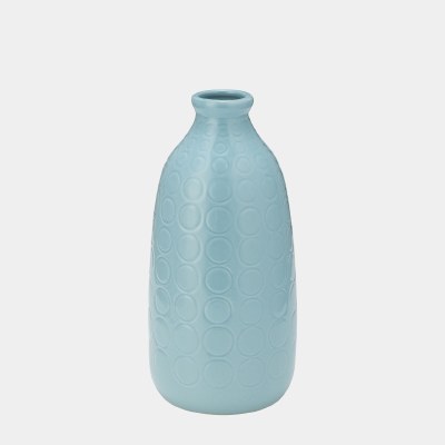 9" Aqua Circles Ceramic Vase