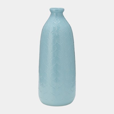 16" Aqua Circles Ceramic Vase
