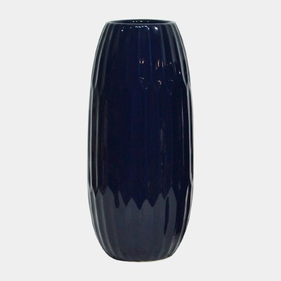16" Navy Facet Ceramic Vase
