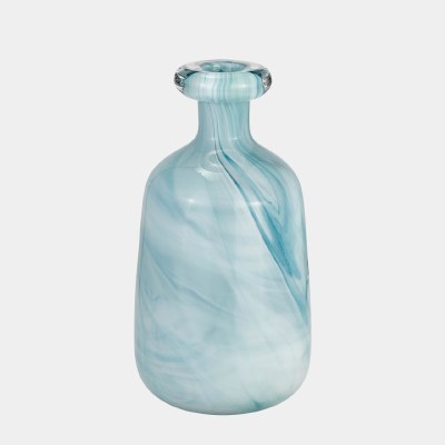 12" Teal Glass Bottle Vase