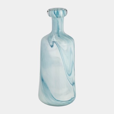 15" Teal Glass Bottle Vase
