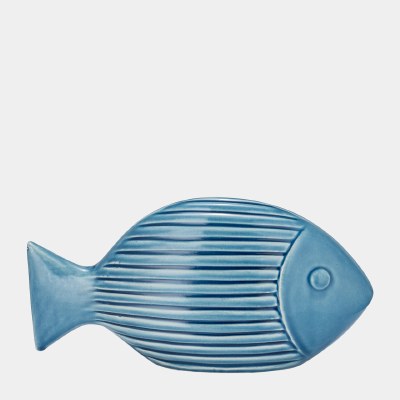 11" Blue Ceramic Ribbed Fish