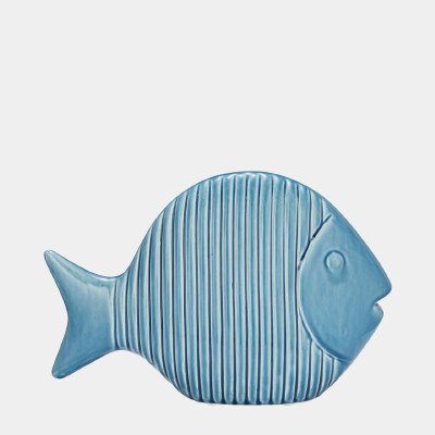 12" Blue Ceramic Ribbed Fish