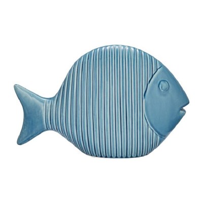 16" Blue Ceramic Ribbed Fish